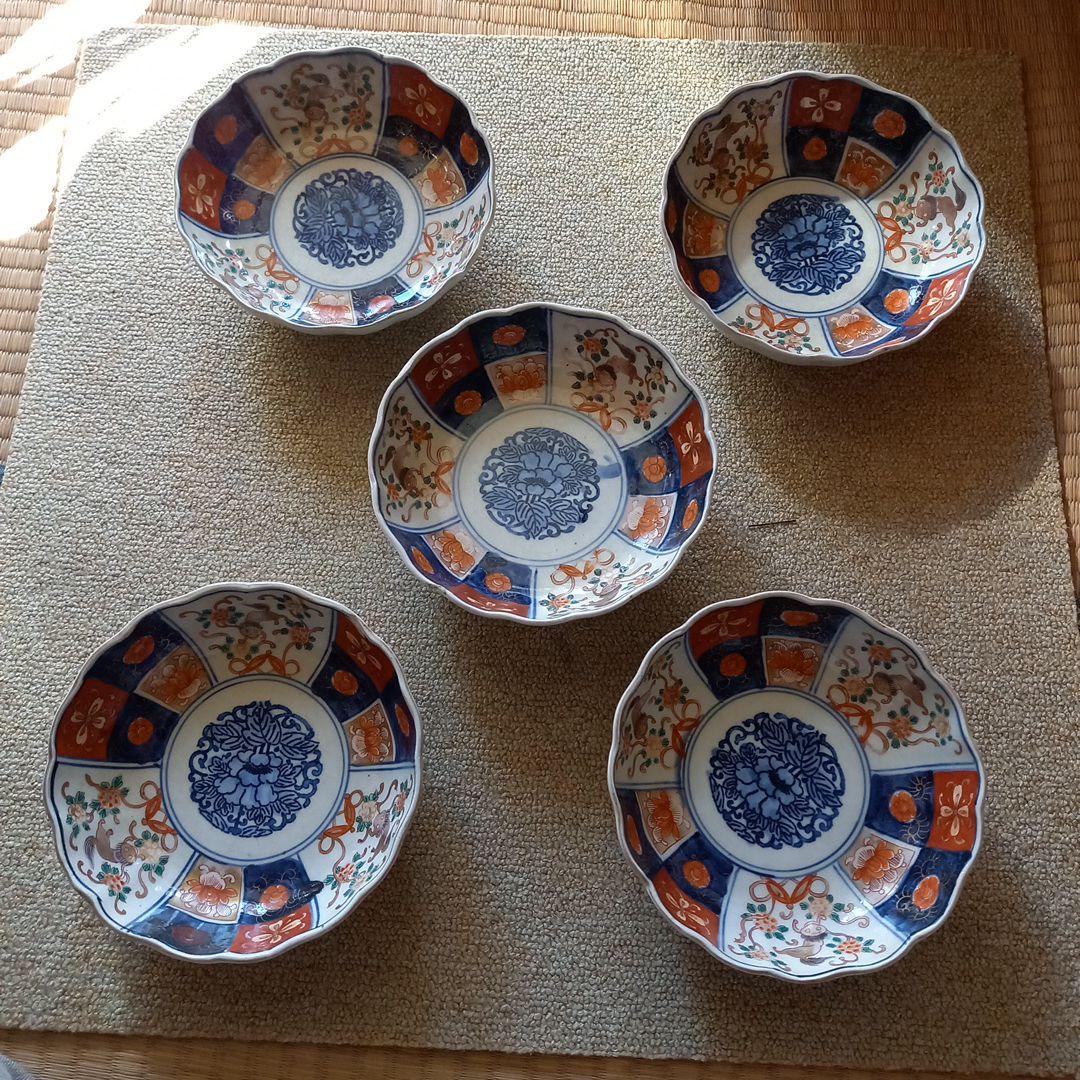 伊万里焼　幕末頃　皿5客　色絵