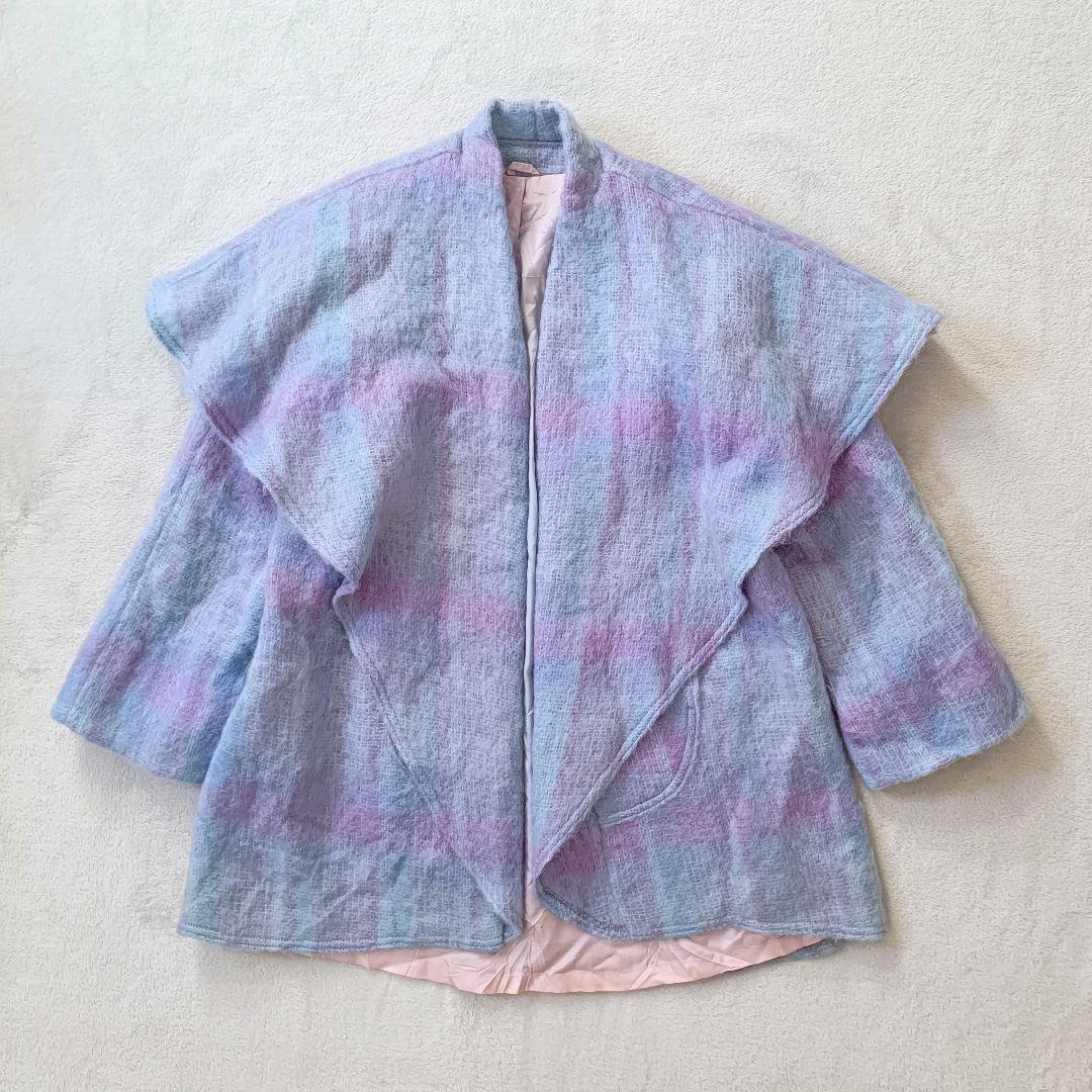 アイルランド製 モヘア混 チェック柄 ケープ風コート ヴィンテージ古着 ユーロ