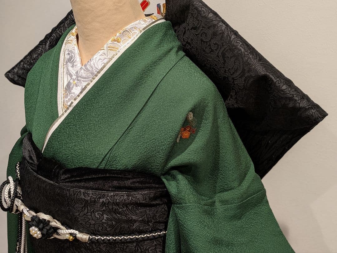 振袖フルセット 身丈165裄69.5 色無地 緑 三つ紋 逸品