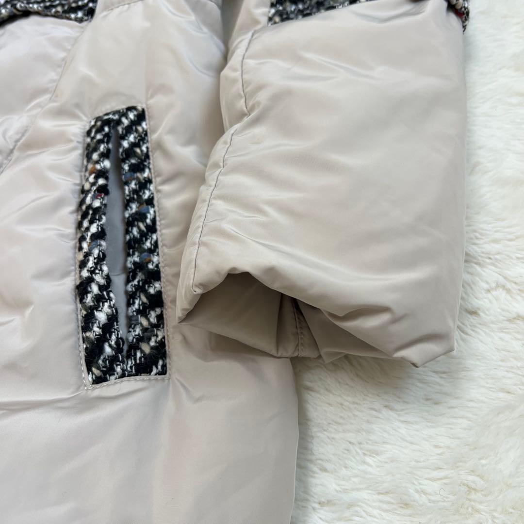 センソユニコ　ダウンジャケット　チェック柄　フェザー　ツイード　ベージュ