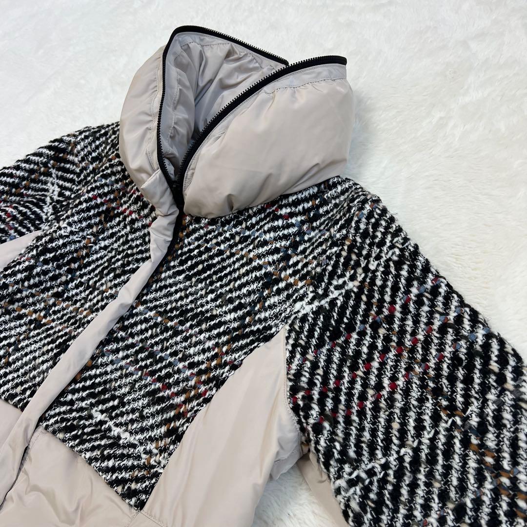 センソユニコ　ダウンジャケット　チェック柄　フェザー　ツイード　ベージュ