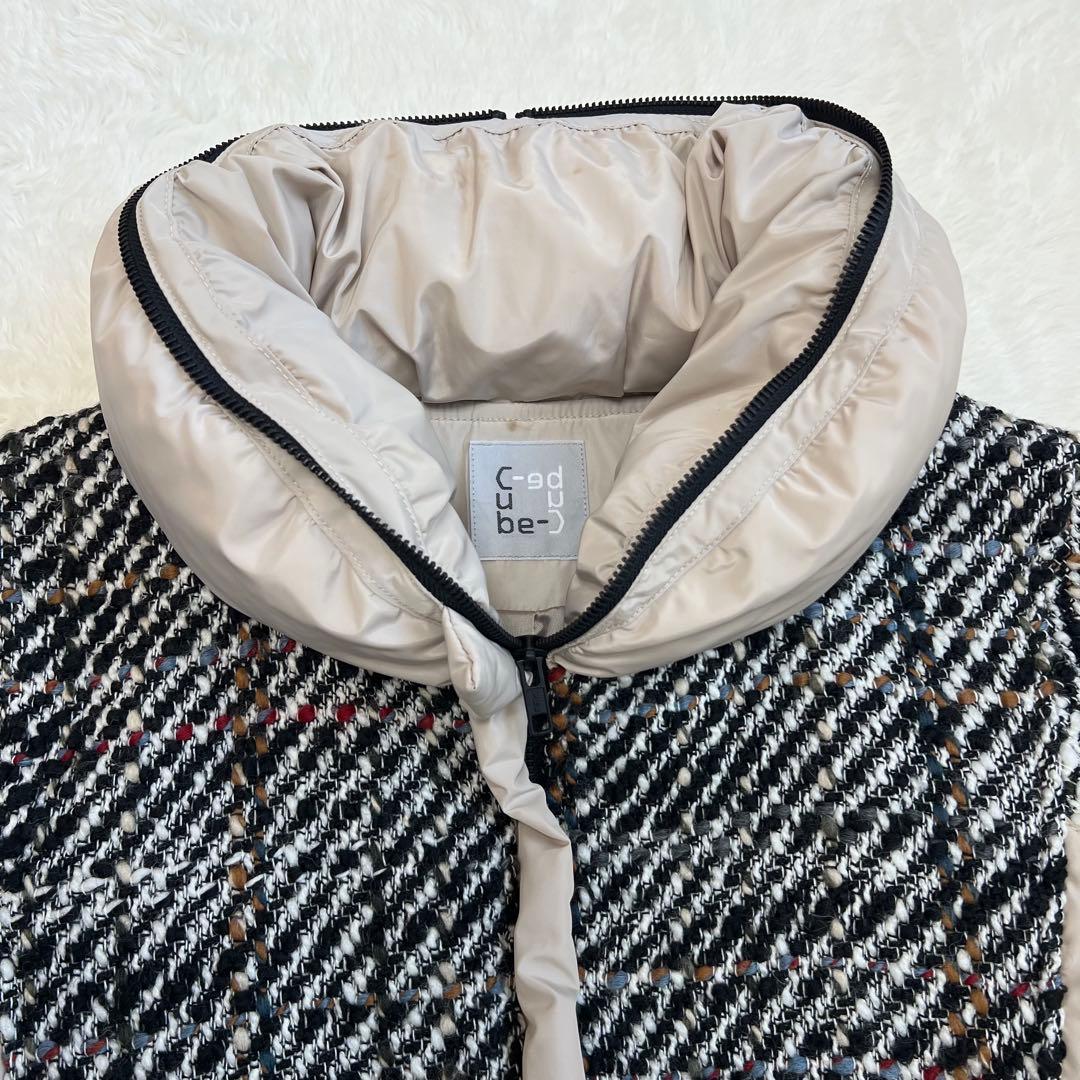 センソユニコ　ダウンジャケット　チェック柄　フェザー　ツイード　ベージュ