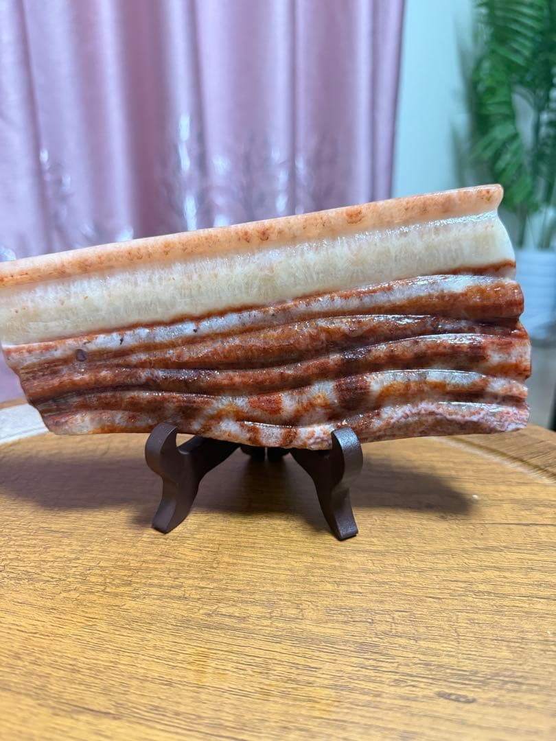 新品超大バラ肉石奇石 天然観賞石 めのうの原石 豚肉石　台座込み　希少　送料無料