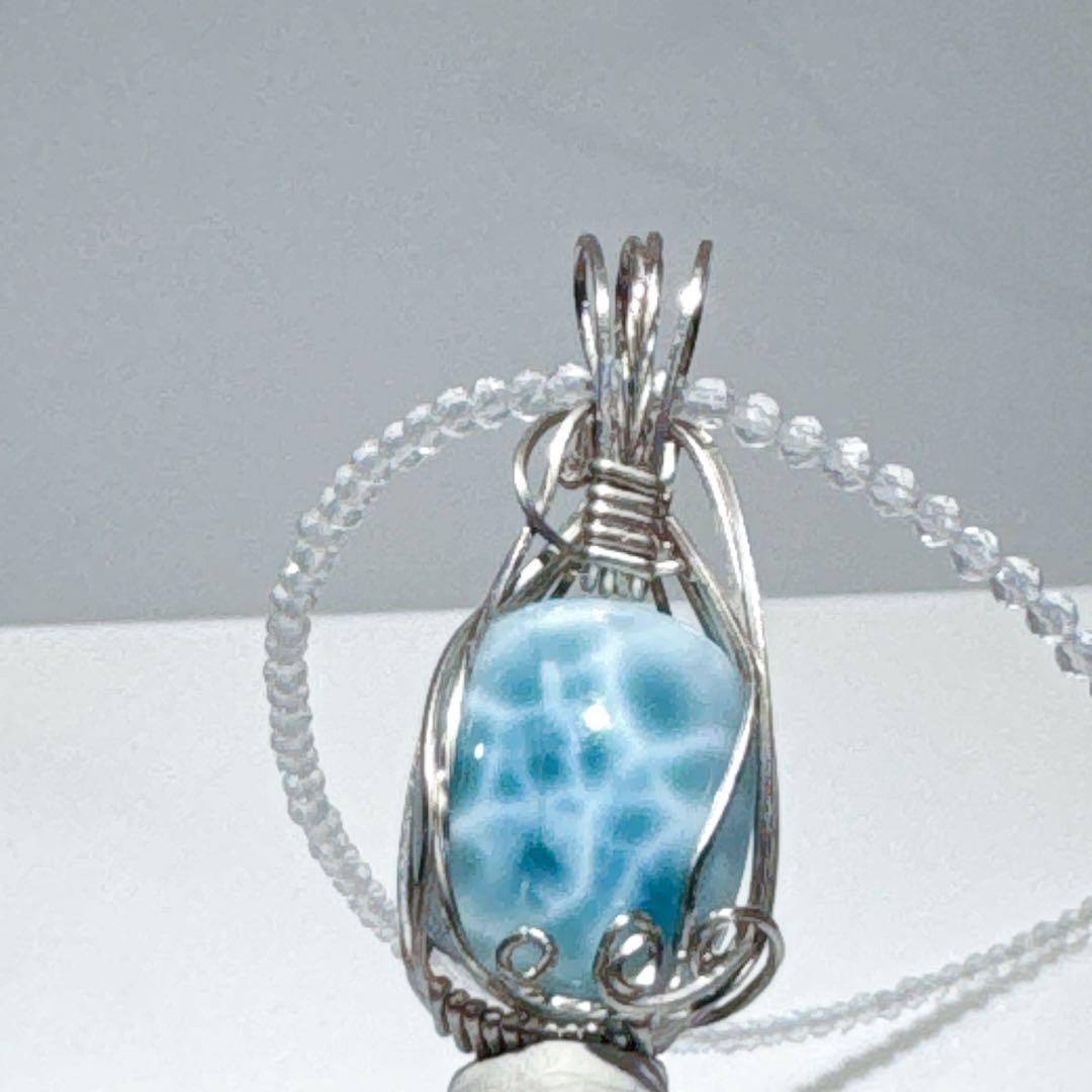 ワイヤーラリマーペンダントホワイトトパーズネックレスNO25-1819