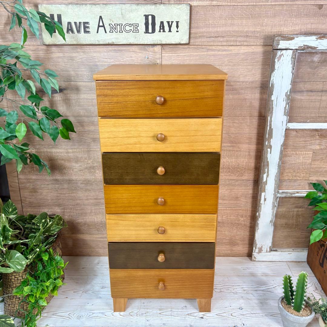 訳あり品【127】ナチュラルウッド桐材無垢木製カラー多引き出し7段チェストタンス