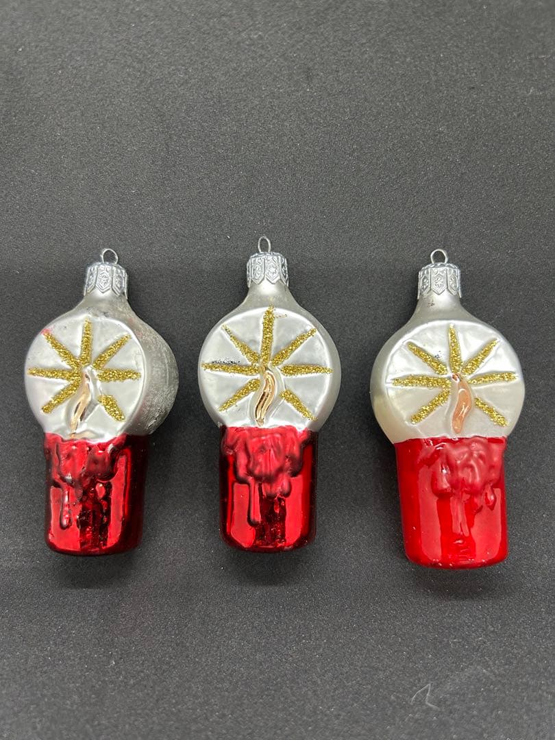 ヴィンテージ　チェコガラス　キャンドルオーナメント　3個セット　蝋燭　灯火