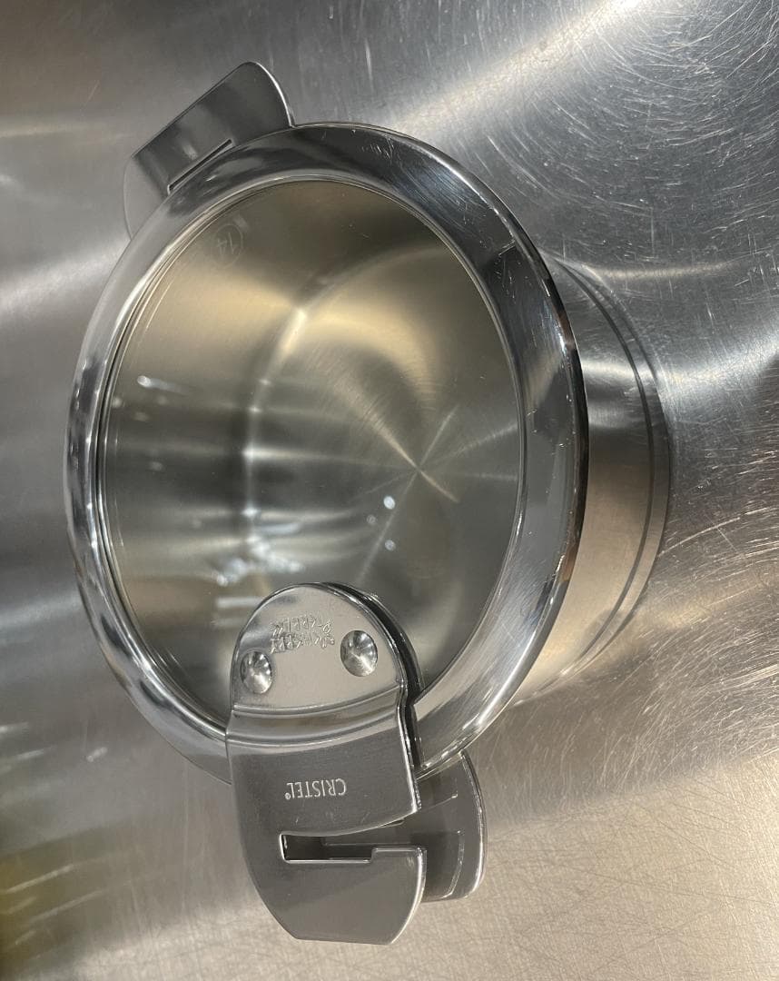 【美品】CRISTEL クリステル ステンレス L深鍋 14cm ガラス蓋付き