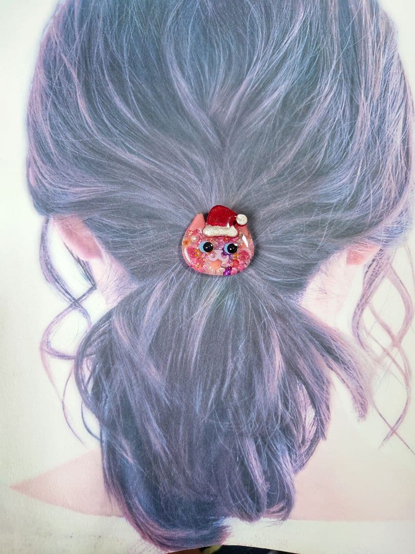 レジン　猫　ドライフラワー　ヘアゴム　ブローチ　ポニーフック　No.376