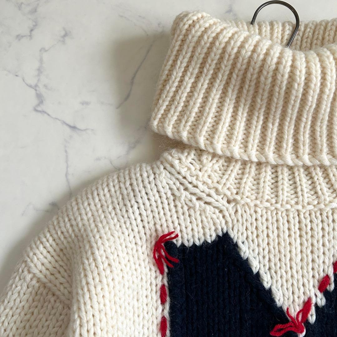 美品 モンクレール 高級アルパカ混 ビッグ「M」ロゴ タートルネック ニット