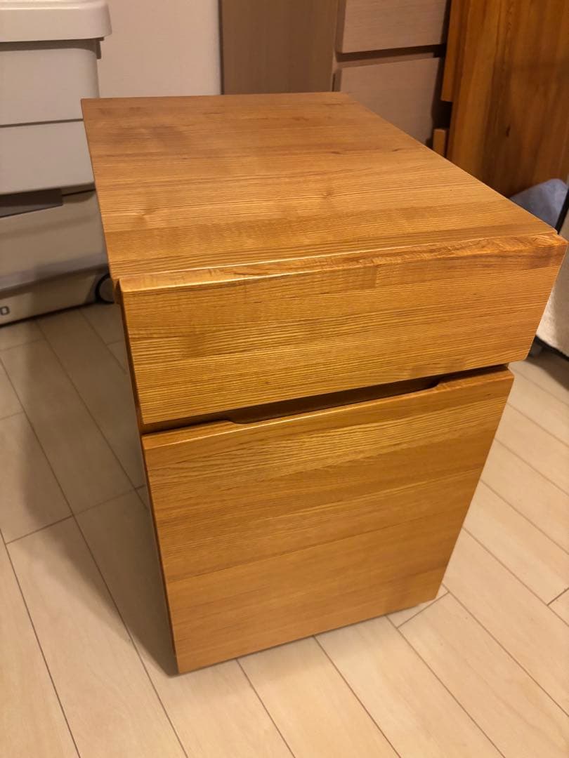 無印良品 木製 デスクキャビネット タモ材 廃盤商品 2段引き出し付き