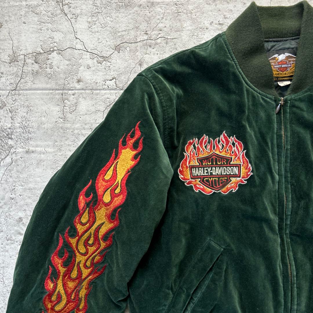 Harley-Davidson ベルベット ベロア　スカジャン グリーンM