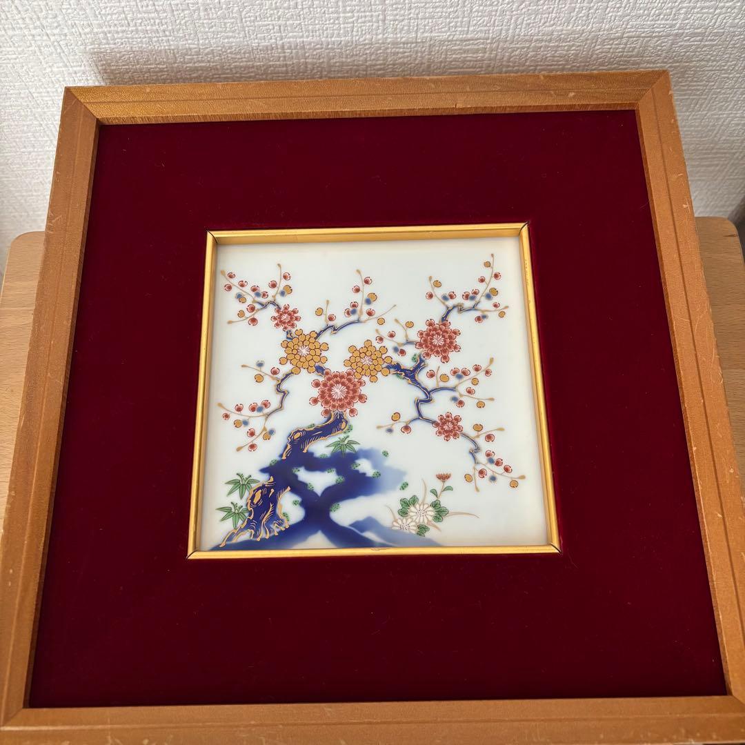 ⚫︎深川製磁　金彩　梅　陶板　　　　　　　 　　　　　　　　　　　　　　　和ラ下