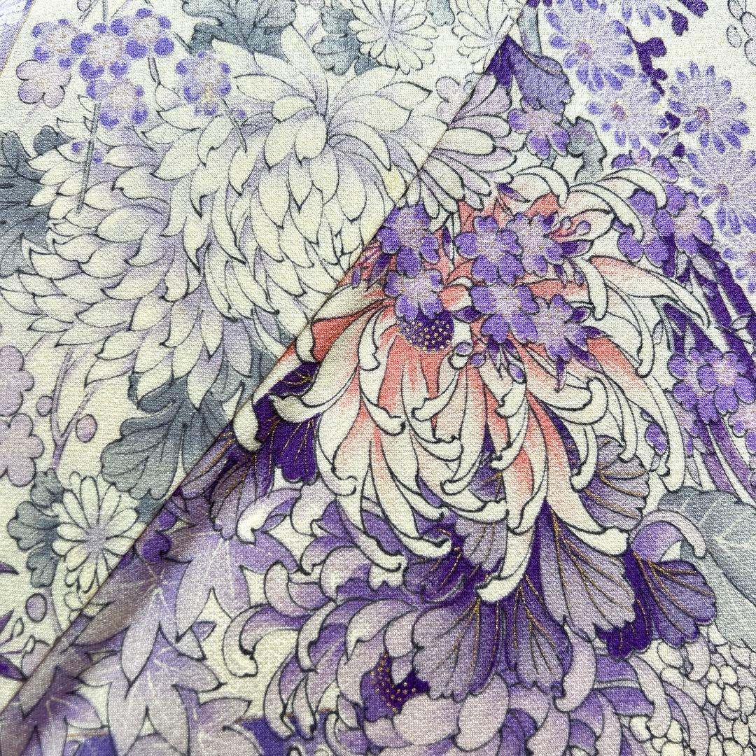 407 振袖フルセット 正絹 薄紫 白 オフホワイト 金彩 総柄 フェミニン