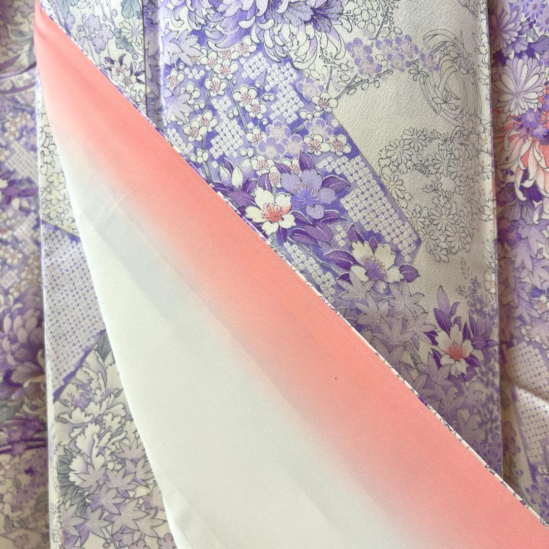 407 振袖フルセット 正絹 薄紫 白 オフホワイト 金彩 総柄 フェミニン
