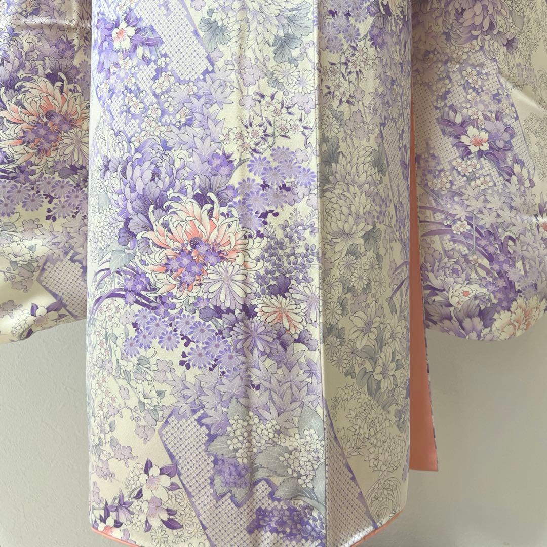 407 振袖フルセット 正絹 薄紫 白 オフホワイト 金彩 総柄 フェミニン