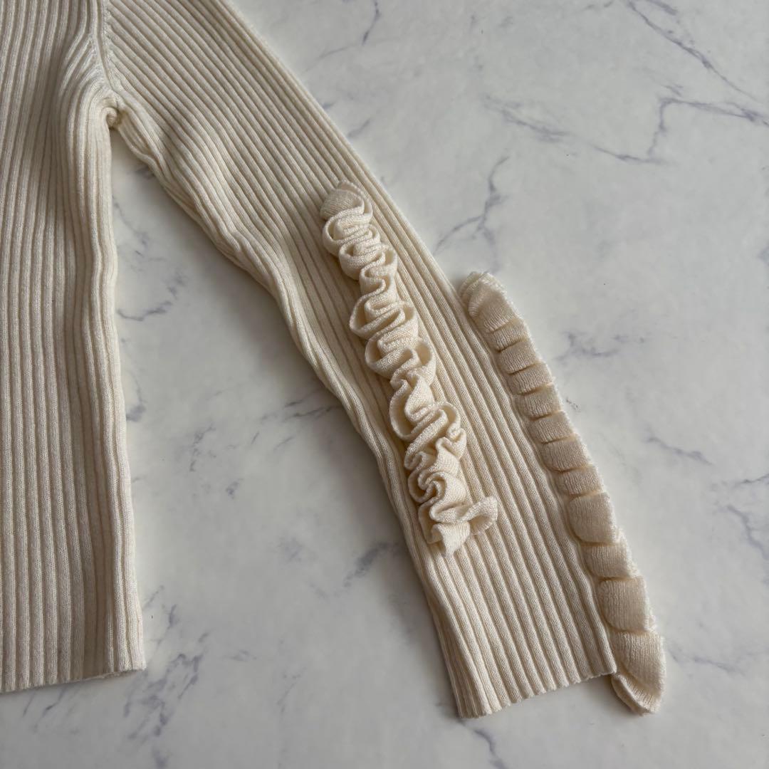 Cygne シーニュ 袖フリルタートルニット lily ホワイト