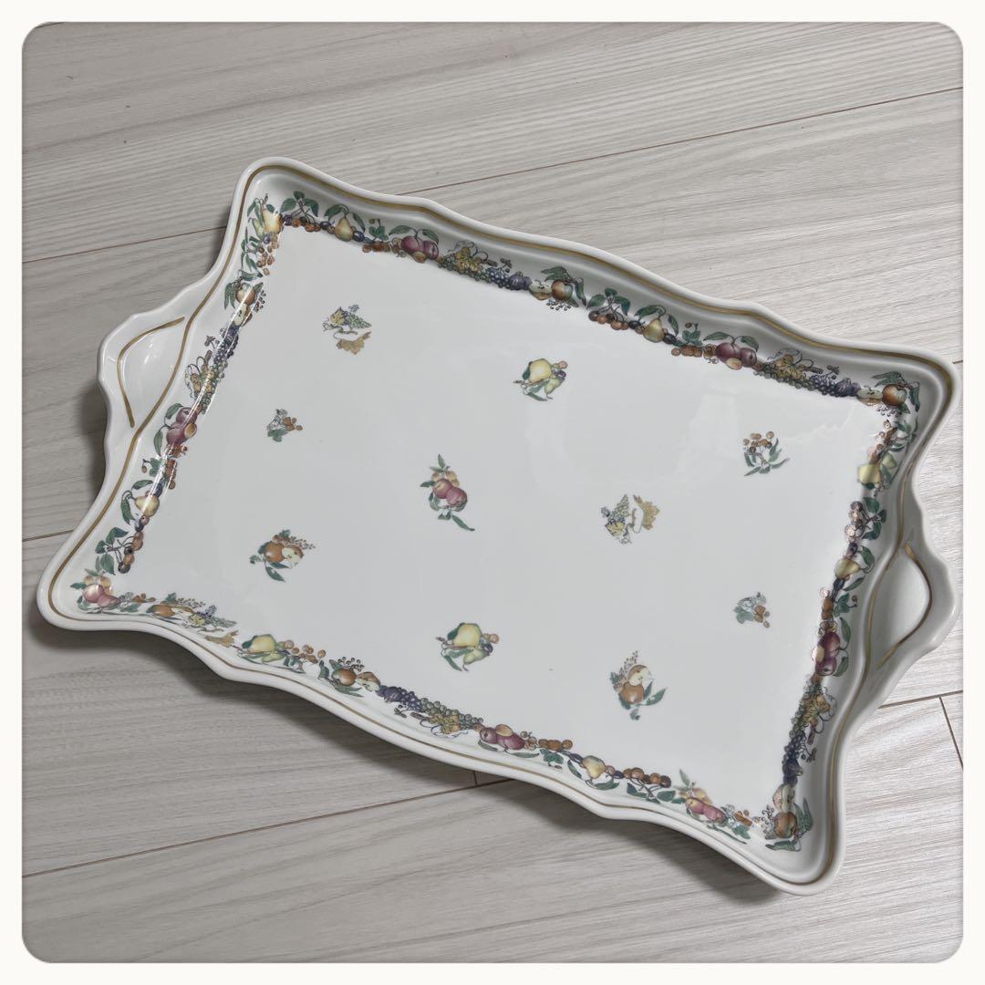 イタリア　ガレリア工房　フルーツ柄角プレート　手つきトレイ