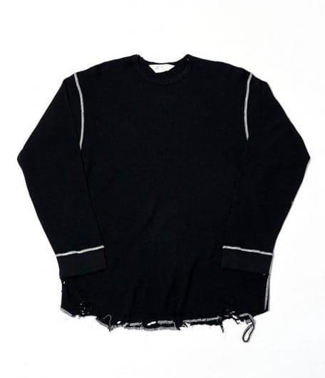 ancellm DAMAGE WAFFLE CREW LS T-SHIRT 黒2