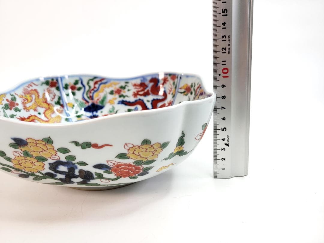 彌左衛門作 染錦万暦龍鳳凰絵 花形大鉢 古伊万里　コレクション　骨董品