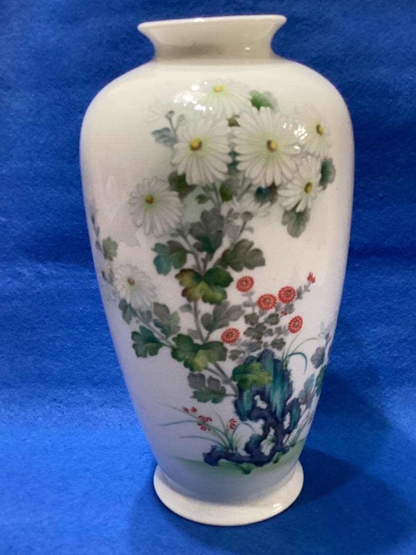 戦前製　オールドノリタケ　シカ印　白菊花柄花瓶　ボーンチャイナ　日本陶器会社