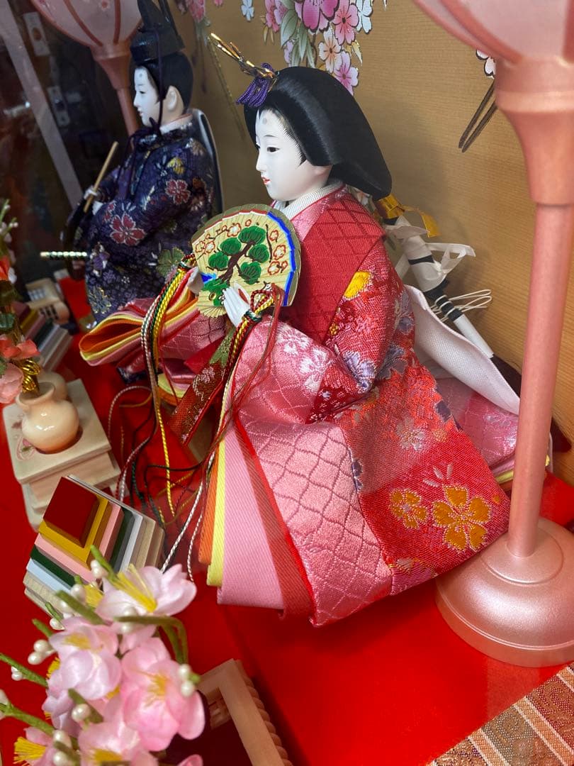 翔玉監修　雛人形親王飾りガラスケース入り・間口約５５×奥行約２８×高さ約４１㎝