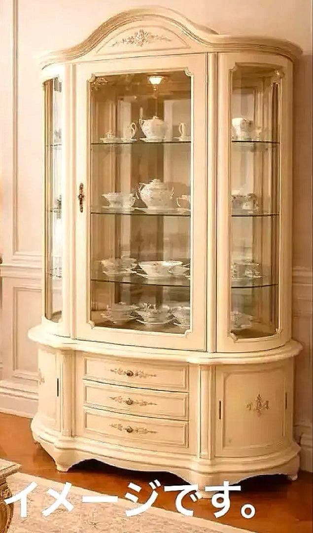 シリック調　キャビネット　イタリア製家具　ロココ調　クラクレ　白家具　希少