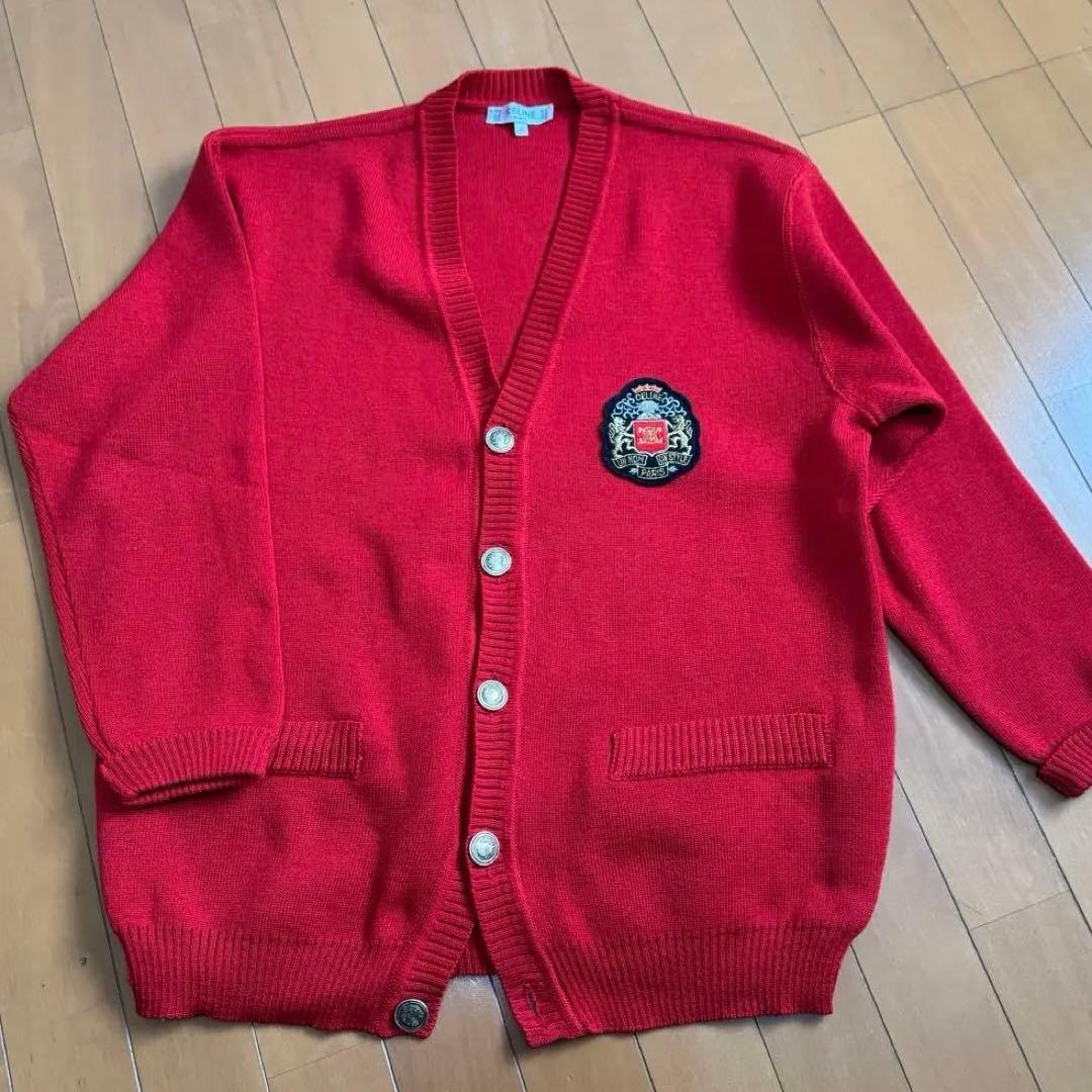セリーヌ CELINE エンブレム刺繍ワッペンウールカーディガン L 肉厚ニット