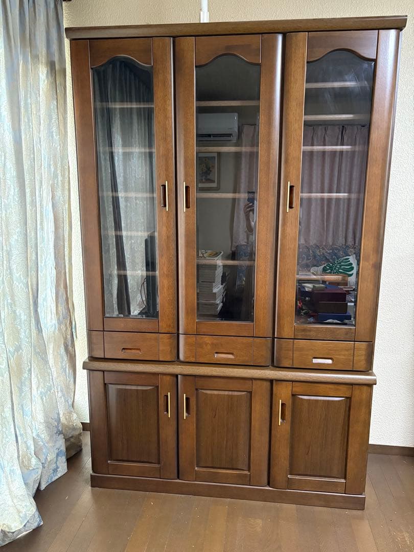 木製本棚 ガラス扉付き ダークブラウン