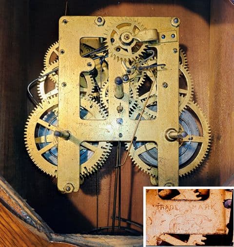 〈完動・美品〉尾張時計地球馬印UMAIN　金縁八角尾長ゼンマイ振り子時計