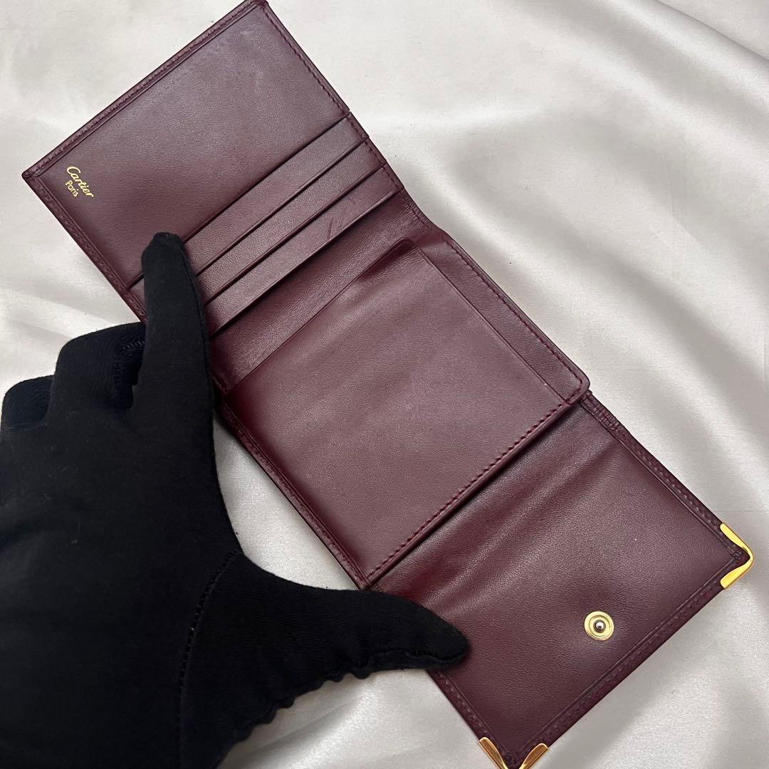 ◇美品◇カルティエ　マストライン　コンパクト財布　ゴールド×ボルドー　がま口