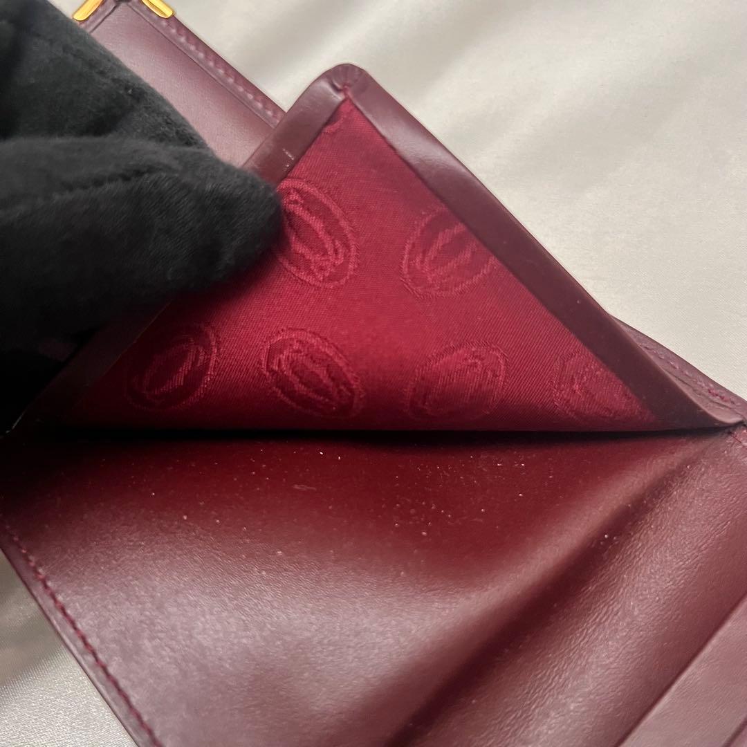 ◇美品◇カルティエ　マストライン　コンパクト財布　ゴールド×ボルドー　がま口
