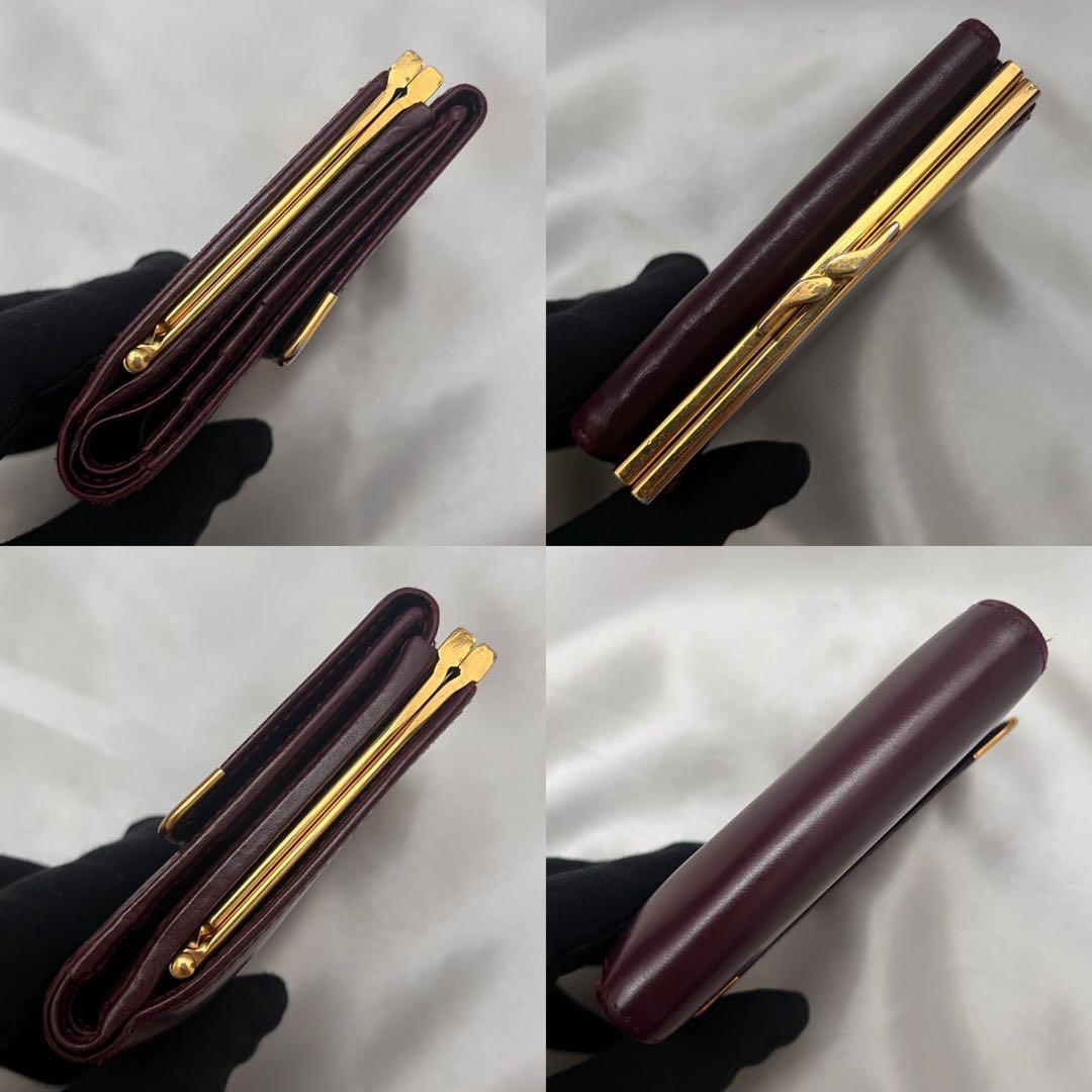 ◇美品◇カルティエ　マストライン　コンパクト財布　ゴールド×ボルドー　がま口