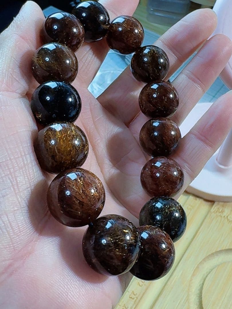 CS-0456天然無処理 本水晶保証 天然黒金超七　スーパーセブンブレスレット