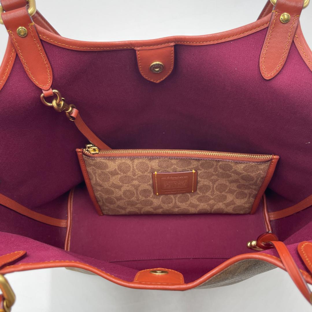 良品 COACH トートバッグ キャンバス ブラウン シグネチャー A4可