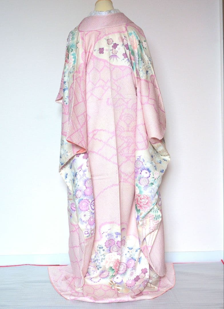 振袖セット　花車文　正絹　友禅　金駒刺繍　入子菱地紋　金彩加工　高級手絞り 17