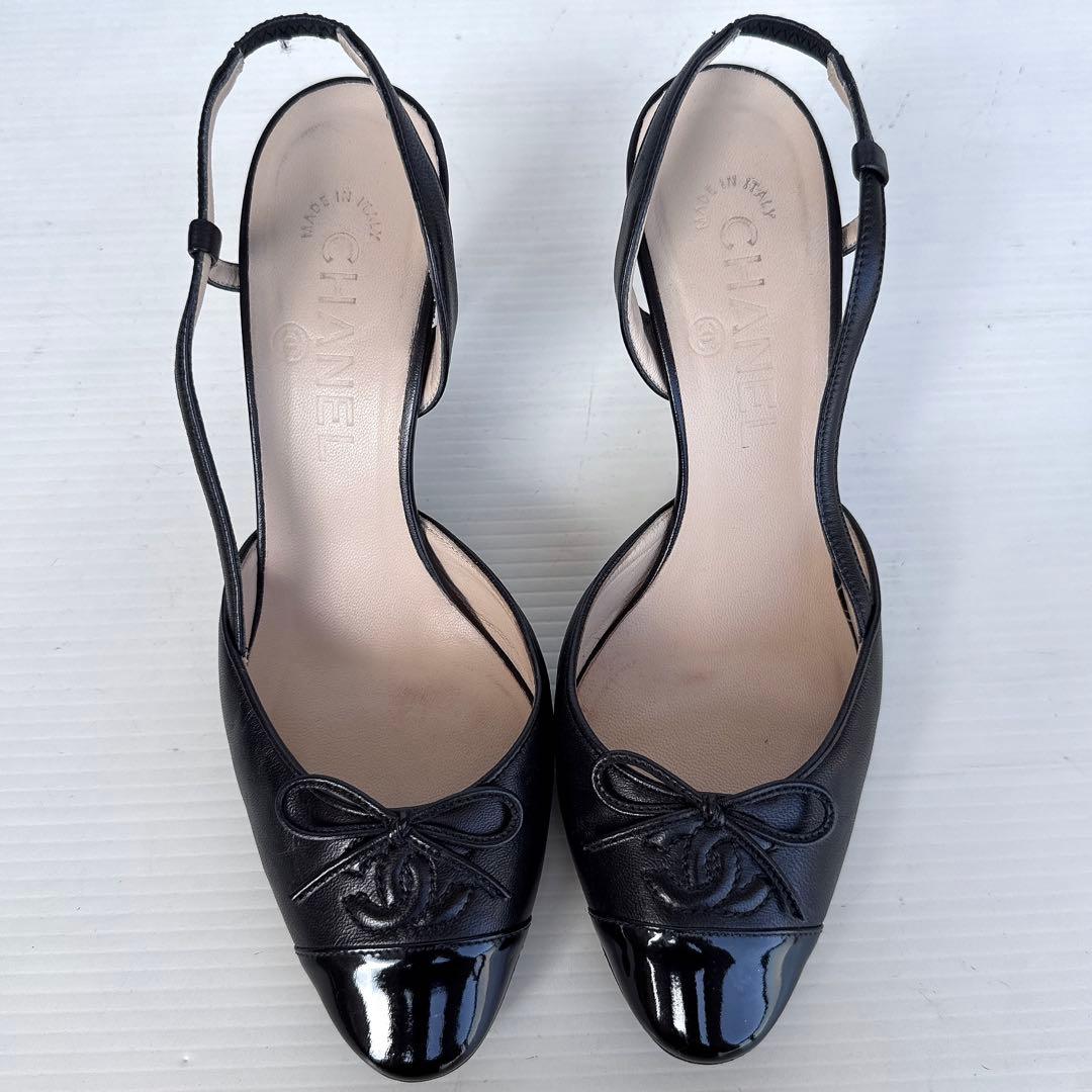 CHANEL シャネル　スリングバック　リボン　ココマーク　パンプス　ハイヒール