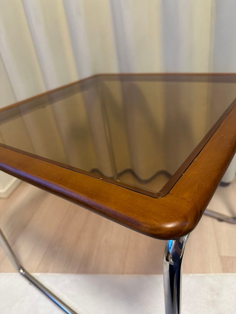 ラタン調　ツゲ材 ステンレス製木縁　ネストテーブル　caguuu