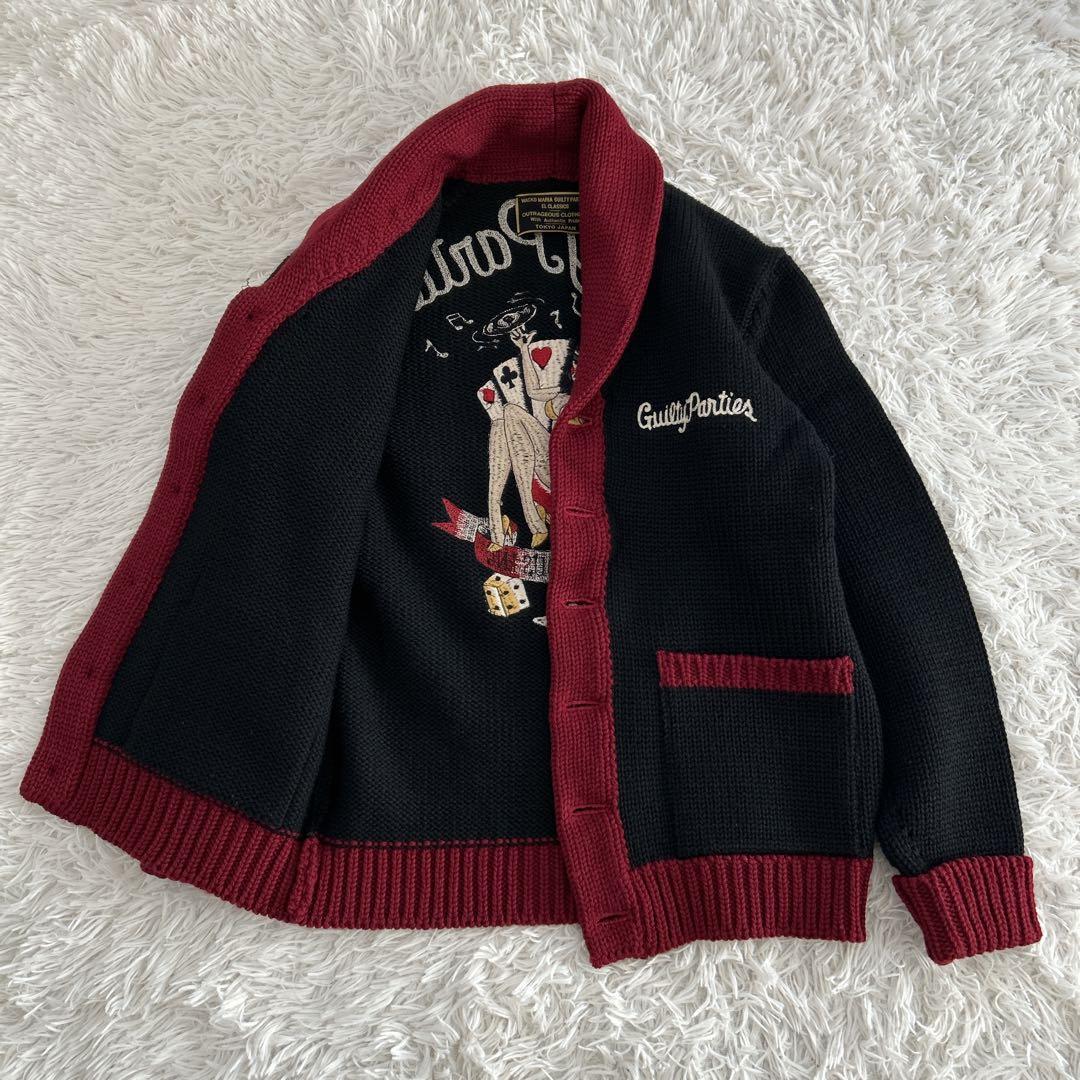 超レア✨ 最高のカラー配色&バック刺繍 ワコマリア ニット カーディガン M