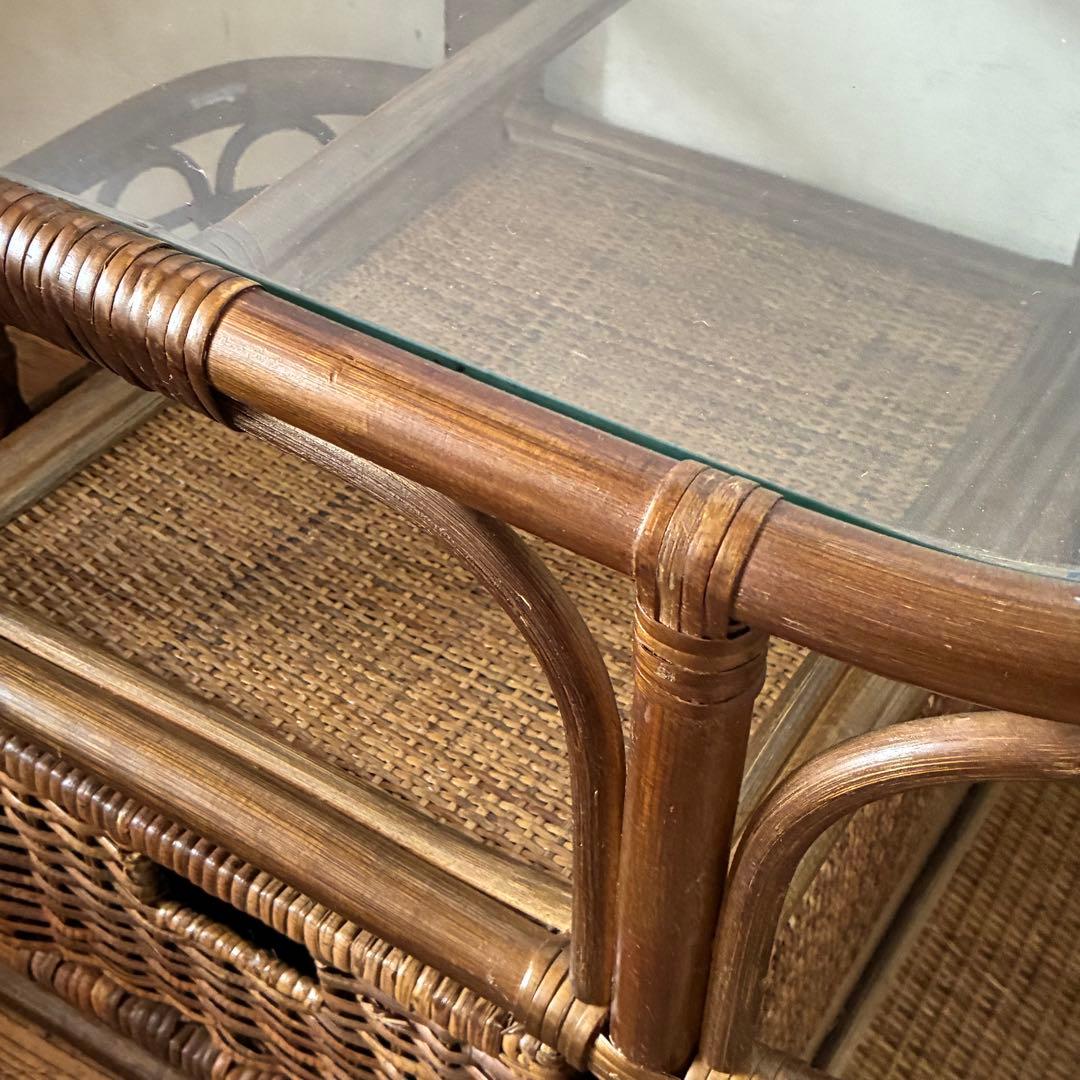 ヴィンテージ ラタン ガラステーブル レトロ