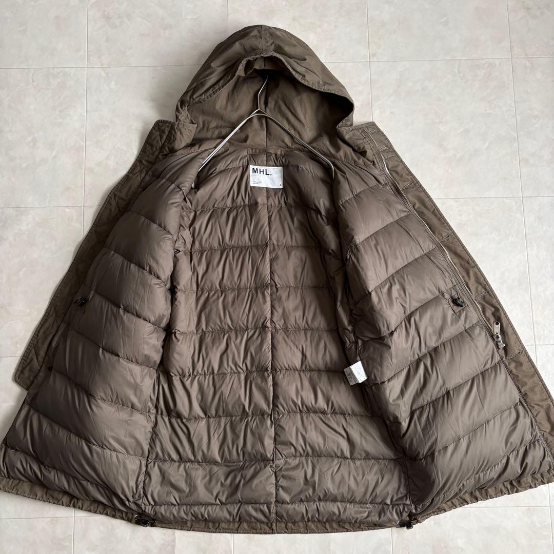 MHL. コットンシェル フードダウンロングコート 茶 II 中綿防寒