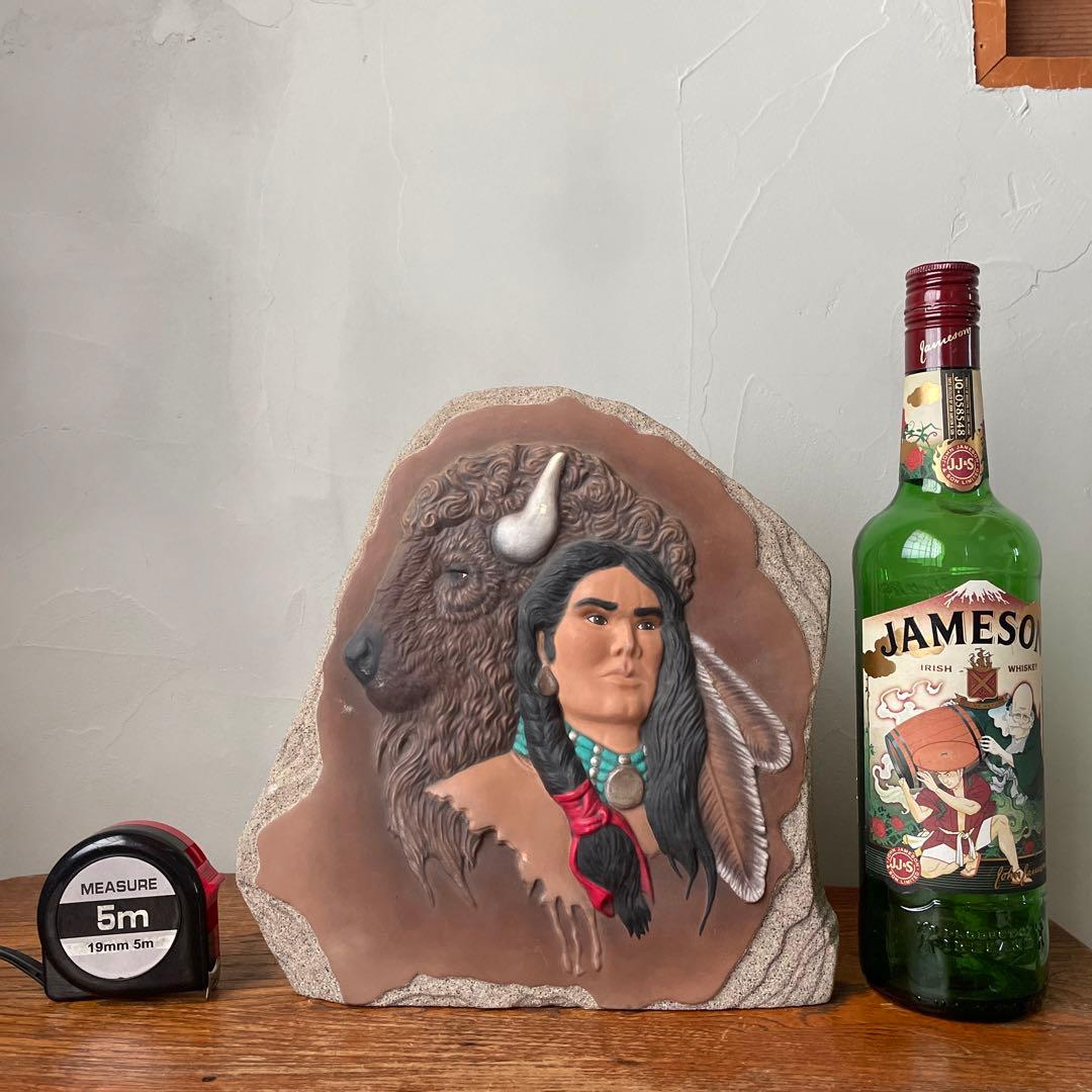 確認用　ネイティブアメリカン　インディアン　バッファロー　置物　サインあり　戦士