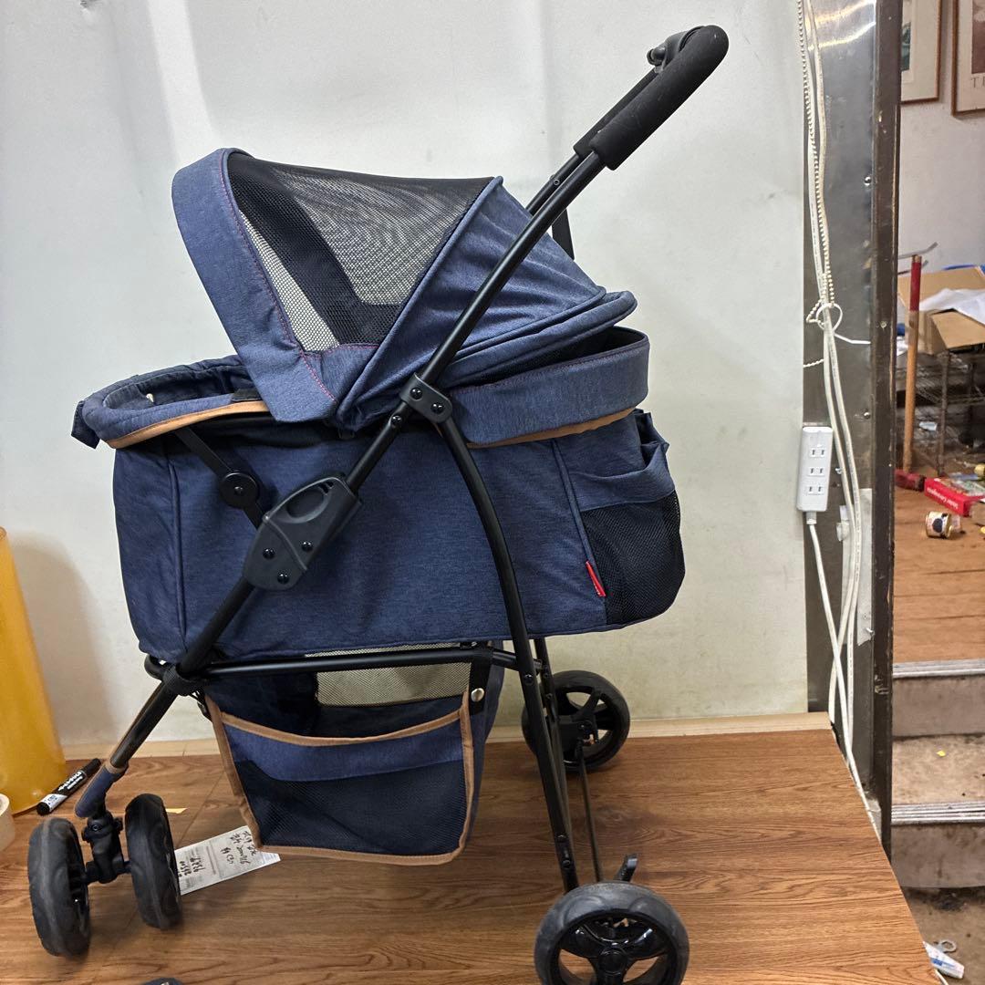 ネイビー ペットカート メッシュ窓付き