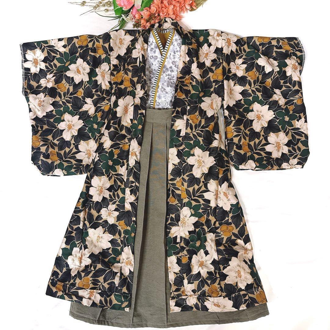 ◯七五三にオススメ◯大きなお花が華やかな５歳七五三羽織り袴セット　110〜120