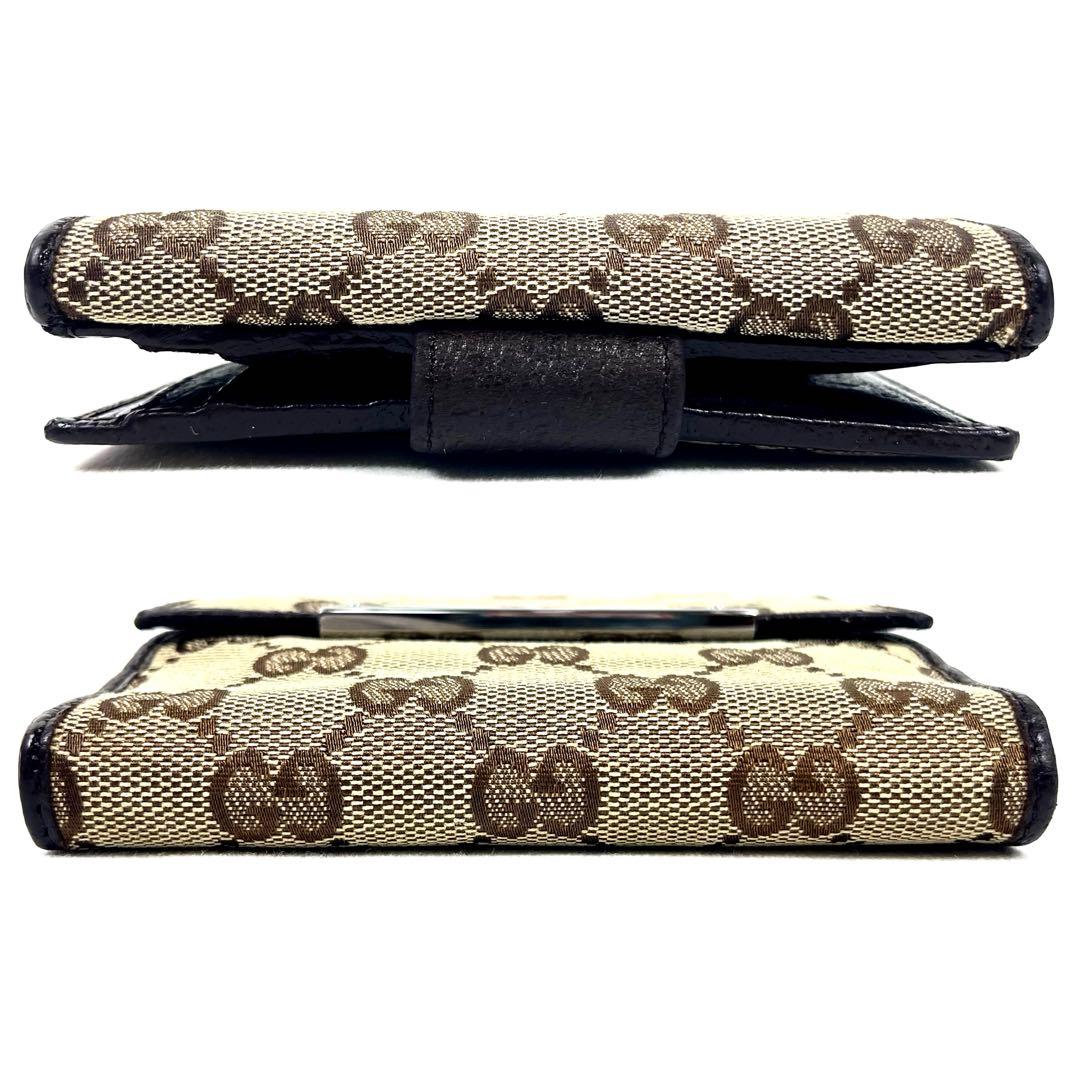 グッチ　折り財布　ロゴプレート　GGキャンバス　スクエア　コンパクト　レザー　美