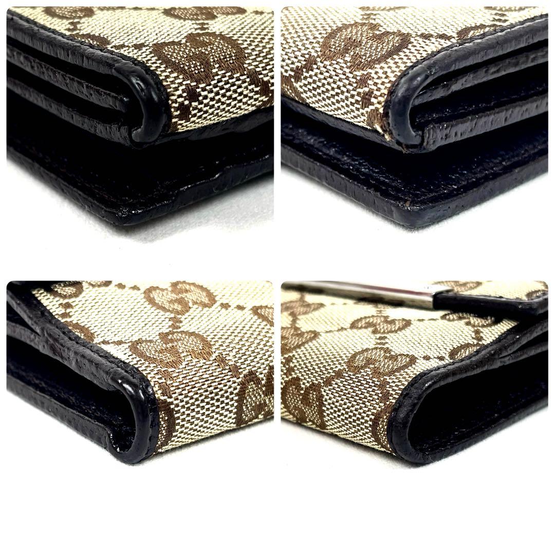 グッチ　折り財布　ロゴプレート　GGキャンバス　スクエア　コンパクト　レザー　美