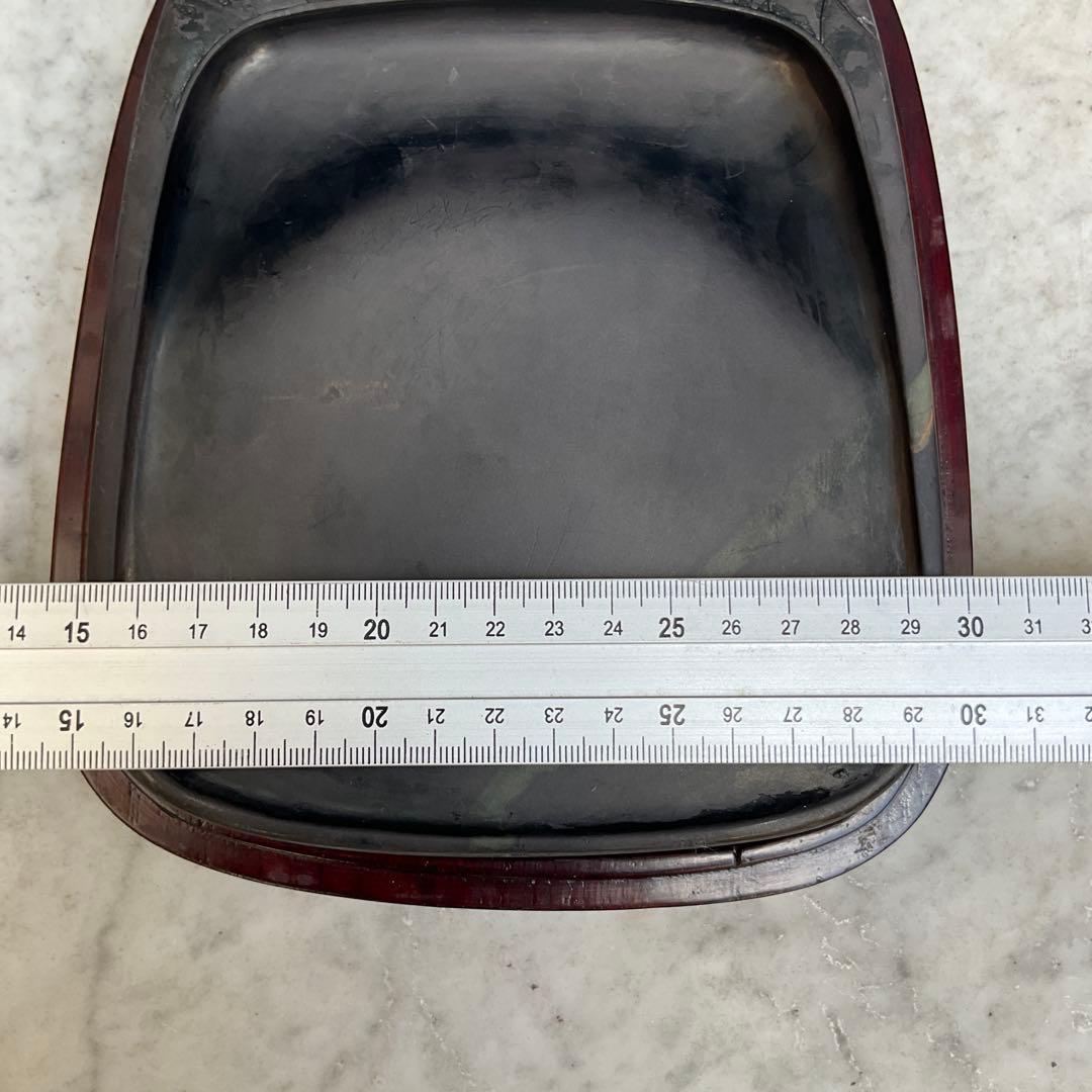 彫刻模様の硯、中国端硯、唐木ケース