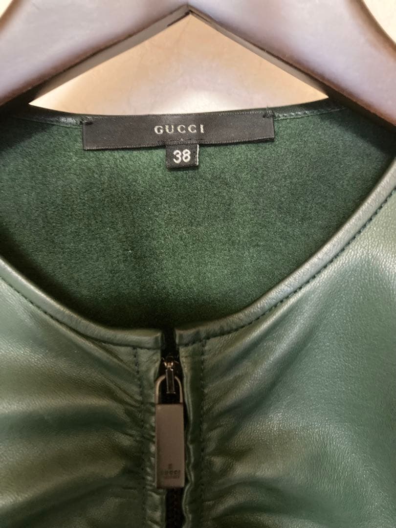 GUCCI ダークグリーン レザージャケット 38 ★匿名配送★