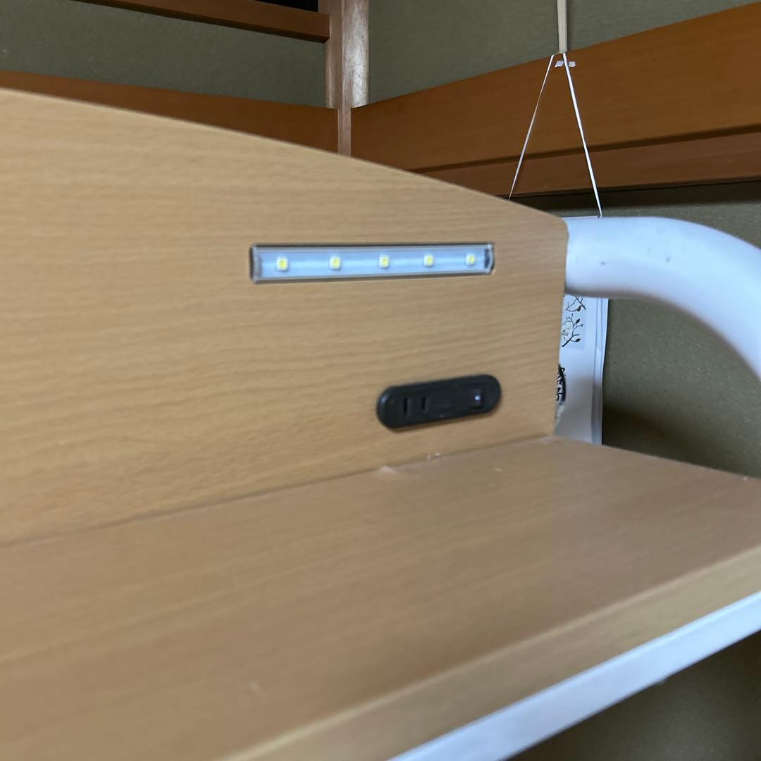 ロフトベッド 階段付き パイプベッド シングル テーブル　コンセント付き