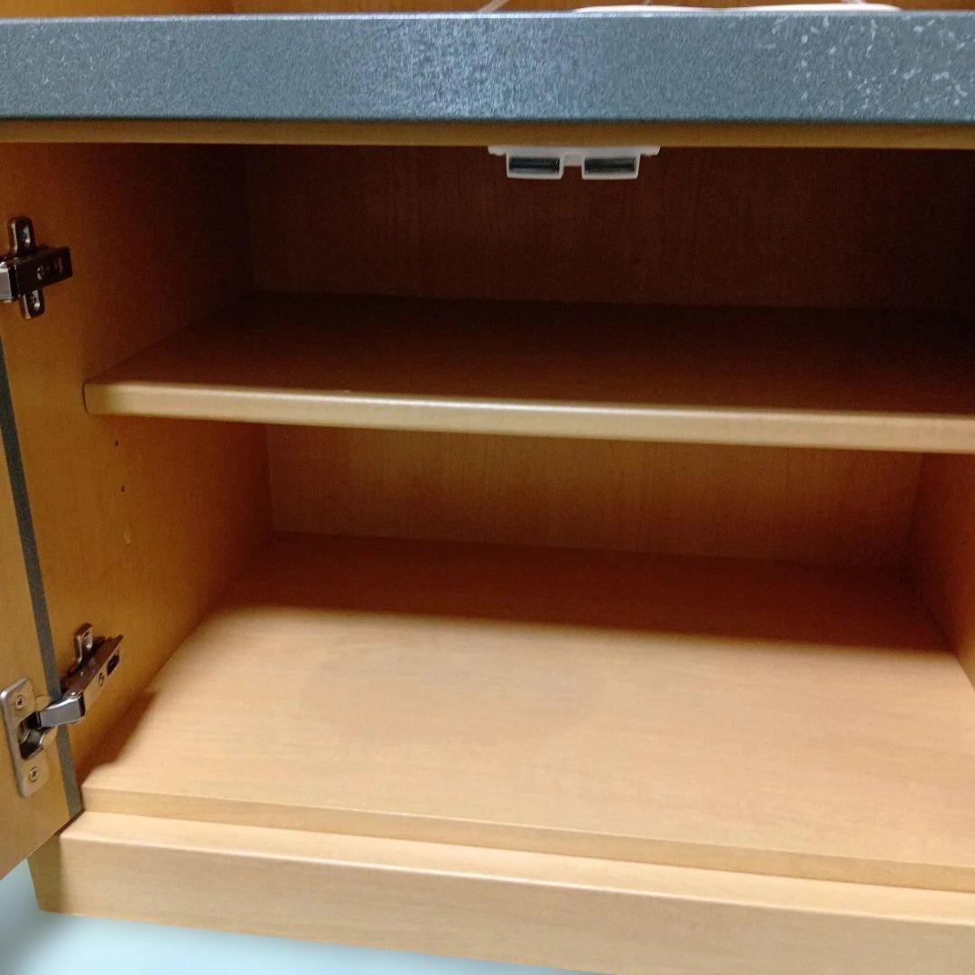 食器棚 グレーと木目調 ガラス扉付き　美品