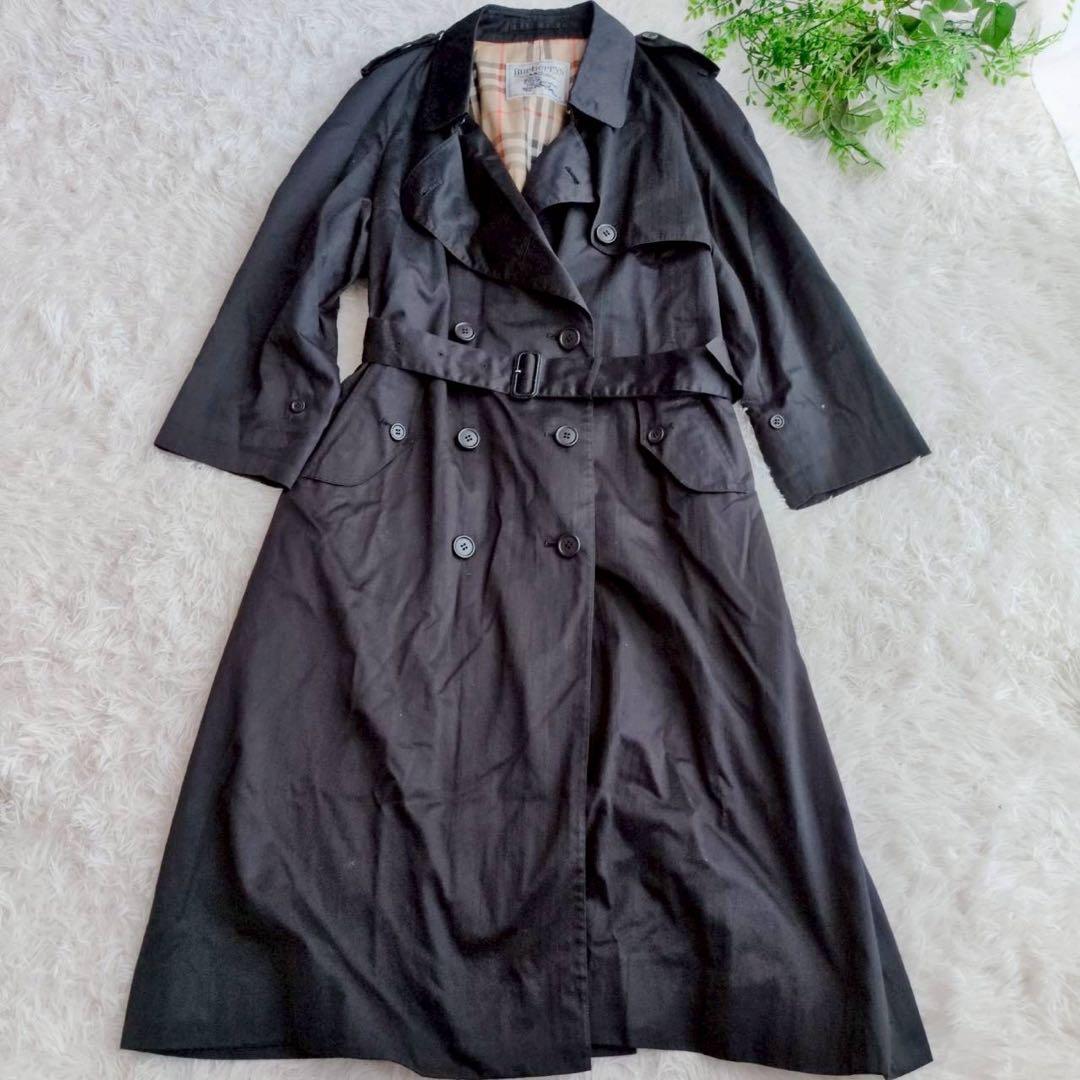 バーバリーズ トレンチコート ノバチェック マキシ丈 ベルト付 黒